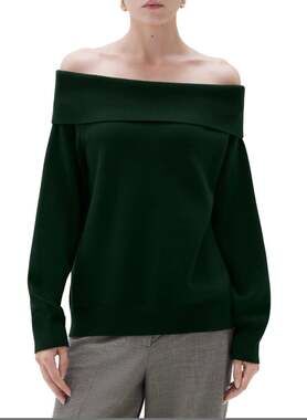 SUUKSESS Women’s Cashmere Off Shoulder Sweater Oversized Ribbed Green XS